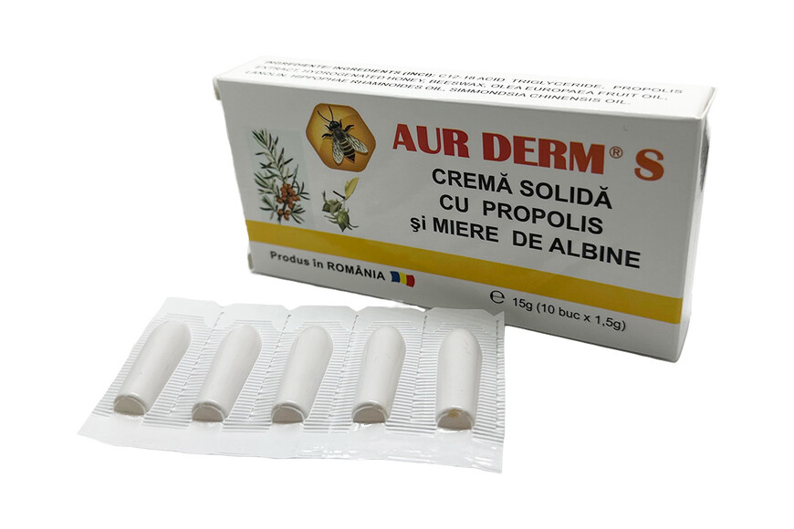 Aur Derm S Supozitoare Cu Propolis 1.5g, 10 bucati, Laumed