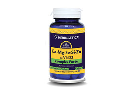 Capsule Ca+Mg+Se+Si+Zn cu vit D3, 60 capsule, Herbagetica