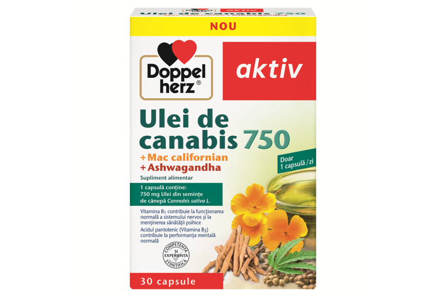 Ulei de Canabis 750 + Mac californian + Ashwagandha, 30 capsule, Doppelherz
