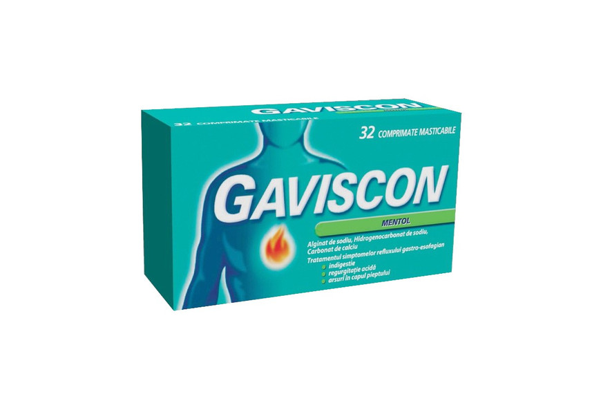 Gaviscon Mentol, 32 comprimate masticabile, Reckitt Benckiser Healthcare.