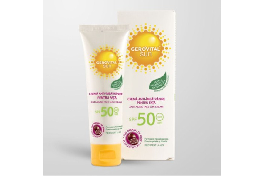 Crema anti-imbatranire pentru fata SPF 50 Gerovital Sun, 50 ml, Farmec