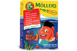 Moller's Pestisori gumati cu Omega-3 aroma de lamaie verde si capsuni, 36 jeleuri, Pharma Brands
