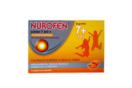Nurofen Junior 100 mg cu aroma de portocale, 12 capsule, Reckitt Benckiser 