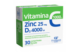 Vitamina C 1000 mg + Zn 25 mg + D3 4000UI, 30 comprimate filmate, Fiterman