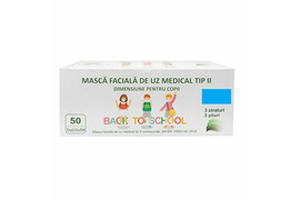 Masca faciala de uz medical Tip II pentru copii, 3 Straturi 3 Pliuri, 50 buc, Albastru, Global Treat