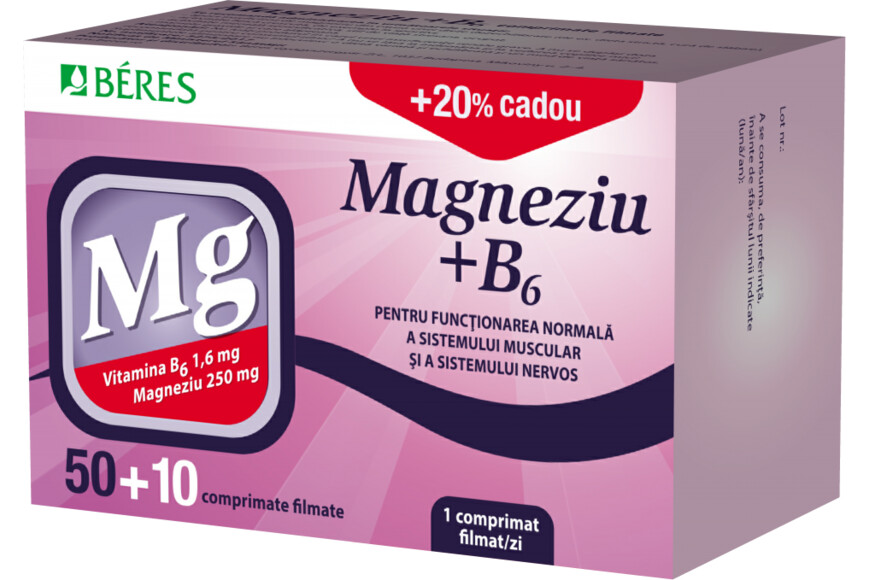 Magneziu + B6, 50 comprimate + 10 gratis, Beres