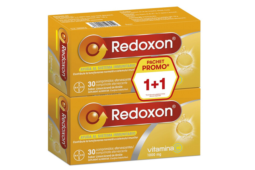 Redoxon Vitamina C 1000 mg cu aroma de lamaie,oferta 30+30 comprimate efervescente, Bayer