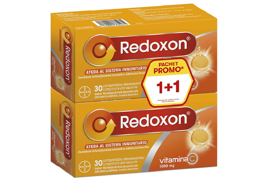 Redoxon Vitamina C 1000 mg cu aroma de portocale, pachet 30+30 comprimate efervescente, Bayer