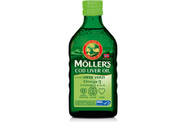 Moller's Ulei din ficat de cod Omega 3, Vitamina A-D-E, aroma mere verzi, 250 ml, Pharma Brands