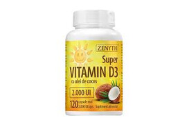 Super Vitamina D3 cu ulei de cocos, 2000UI, 120 capsule, Zenyth