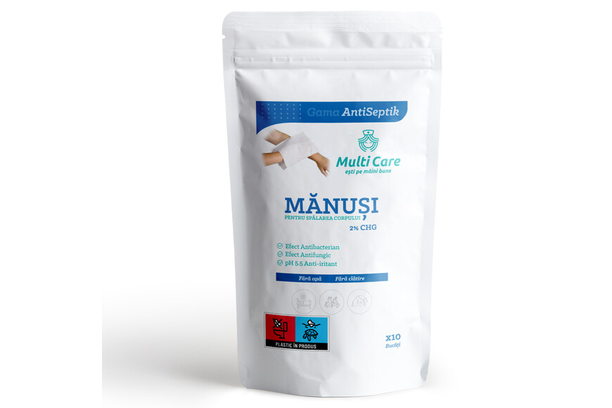 Manusi pentru spalarea corpului antiseptik 2% CHG, 10 bucati, Multi Care