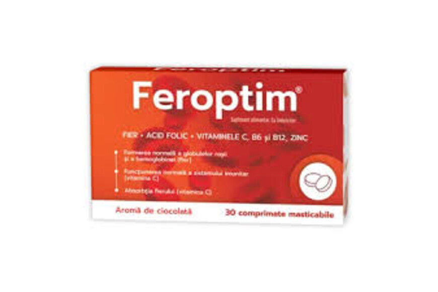 Feroptim cu aroma de ciocolata, 30 comprimate masticabile, Zdrovit