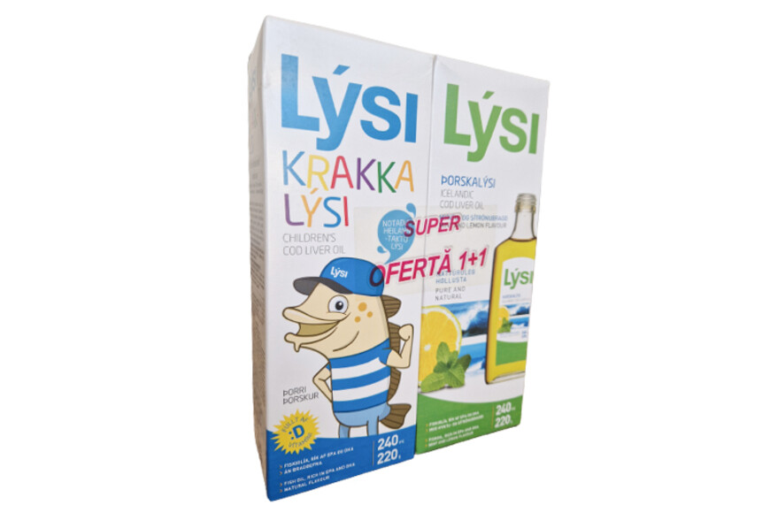 Ulei pentru copii din Ficat Cod, 240 ml + Ulei Ficat Cod Menta si Lamaie, 240 ml, Lysi