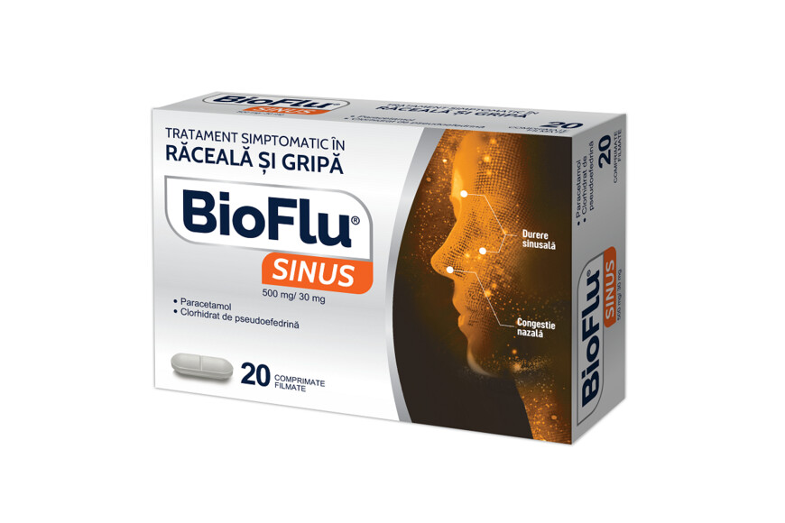 Bioflu Sinus, 500 mg/30 mg, 20 comprimate, Biofarm