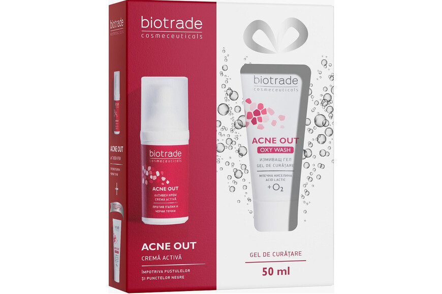 Pachet Acne Out Active Cream + Acne Out Oxy Wash, 30 ml + 50 ml, Biotrade