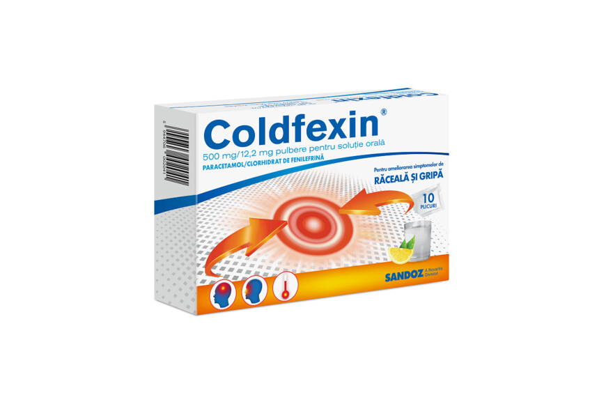 Coldfexin, 500 mg/12,2 mg pulbere pentru soluție orală, 10 plicuri, Sandoz