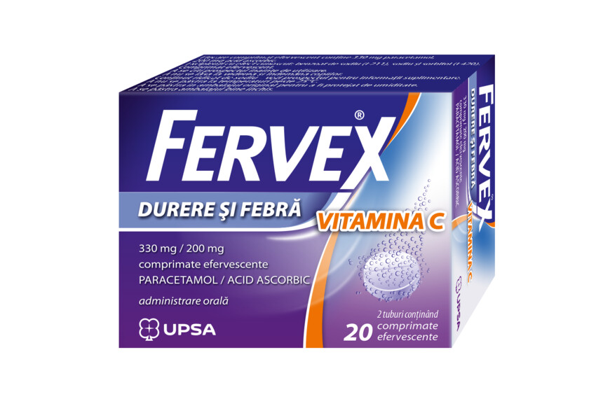 Fervex Durere si Febra Vitamina C, 330 mg/ 200 mg, 20 efervescente, Upsa