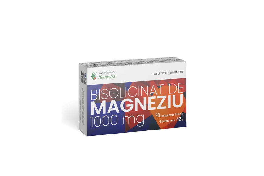 Bisglicinat de magneziu, 1000 mg, 30 comprimate, Laboratoarele Remedia