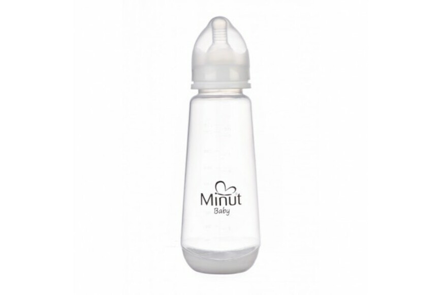 Biberon din plastic cu tetina silicon 3+, 250 ml, Minut