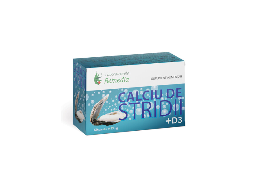 Calciu de stridii cu Vitamina D3, 60 capsule, Remedia