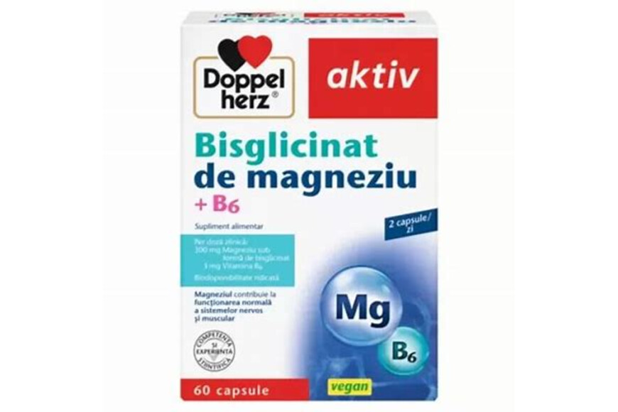 Bisglicinat de magneziu + B6, 60 capsule, Doppelherz.