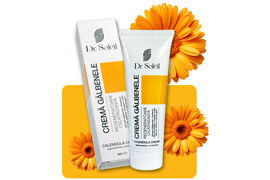Cremă Gălbenele cu Pantenol, Ulei de Măsline, Colagen Marin și Ulei din Sâmburi de Struguri, 50 ml,  Dr. Soleil