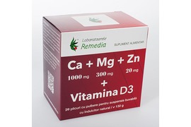 Ca+Mg+Zn+Vitamina D3, 20 plicuri, Remedia