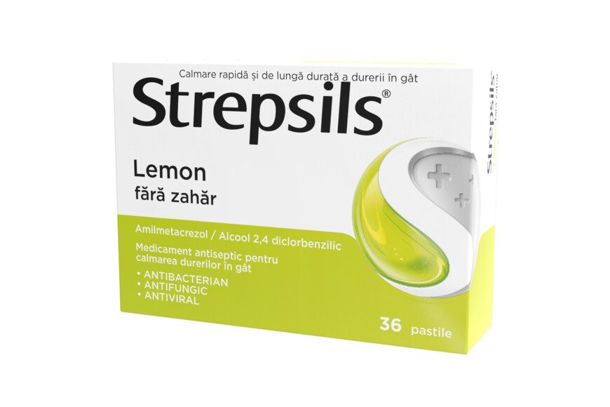 Strepsils Lemon fara zahar, 36 pastile, Reckitt Benckiser