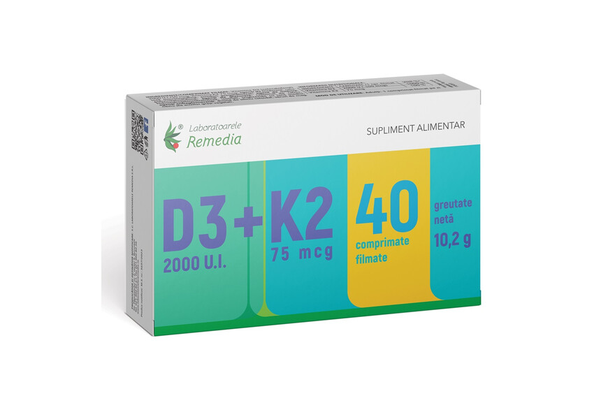Vitamina D3 2000 UI + K2 75 mcg, 30 comprimate, Remedia Laboratoare