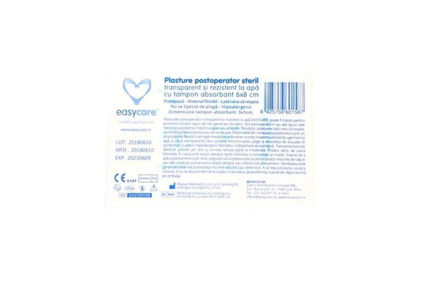 Pansament adeziv steril 6x8 cm, 1 plasture, EasyCare
