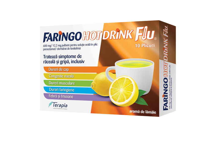 Faringo Hot Drink Flu, 600 mg/12.2 mg, 10 plicuri, Terapia