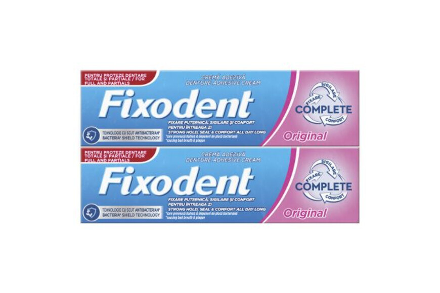 Fixodent Complete Pachet Crema adeziva pentru proteza dentara Original, 47 g + 47 g