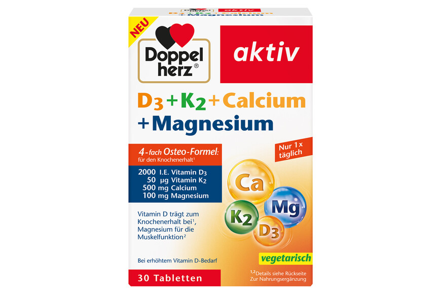 Vitamina D3 + K2 + Calciu + Magneziu Aktiv, 30 comprimate, Doppelherz