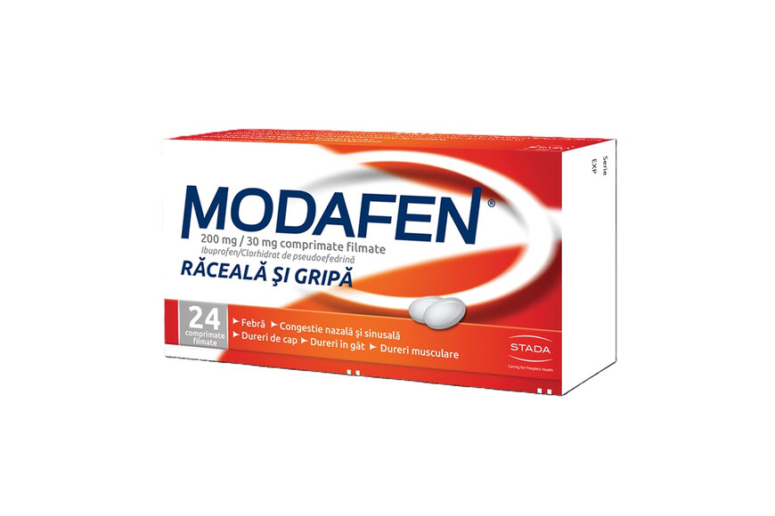 Modafen raceala si gripa, 200 mg/30 mg, 24 comprimate filmate, Stada