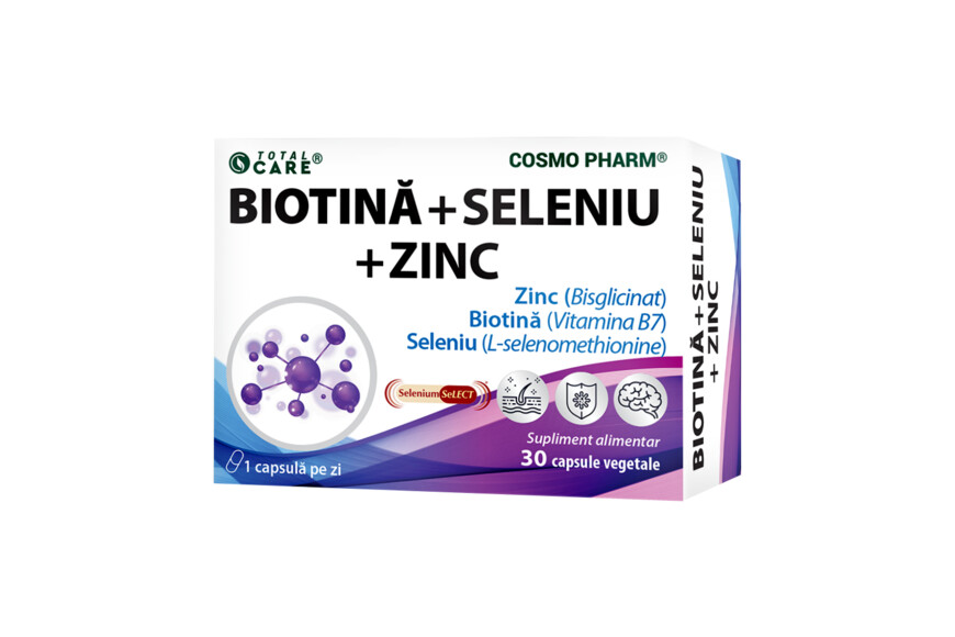 Biotina + Seleniu + Zinc, 30 capsule vegetale, Cosmopharm