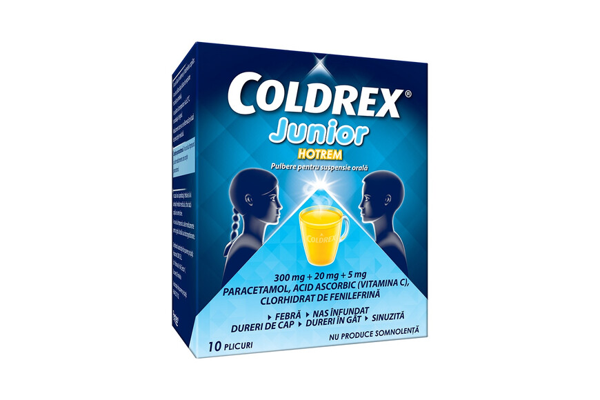 Coldrex Junior Hotrem, 300 mg + 20 mg + 5 mg, 10 plicuri, Perrigo