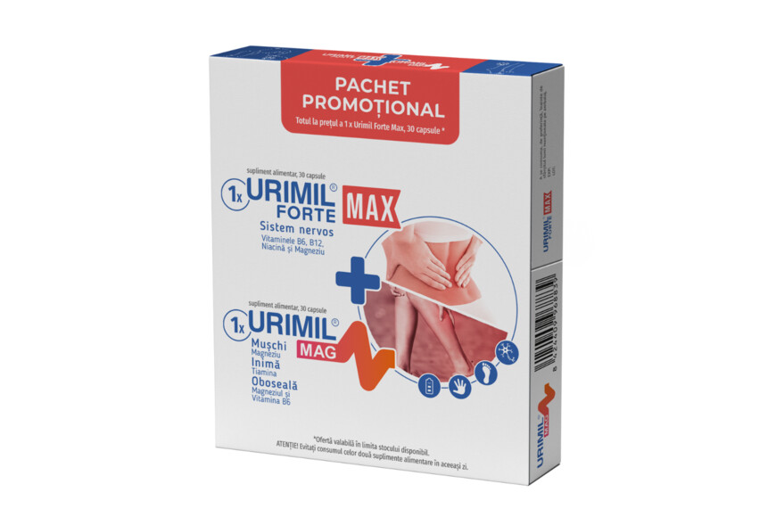 Urimil Forte Max + Urimil Mag, pachet 2 x30 capsule, Naturpharma