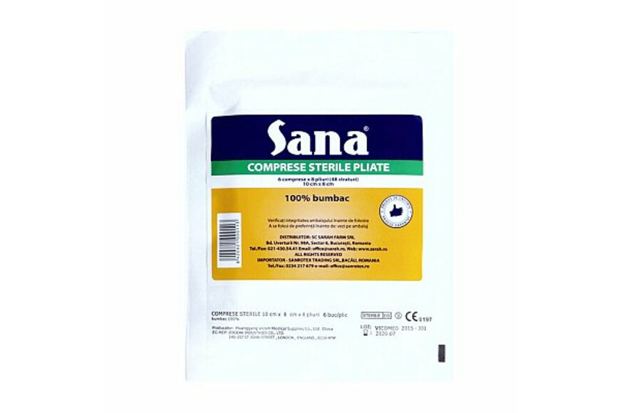 Comprese sterile pliate, 10x8 cm, 48 straturi, Sana